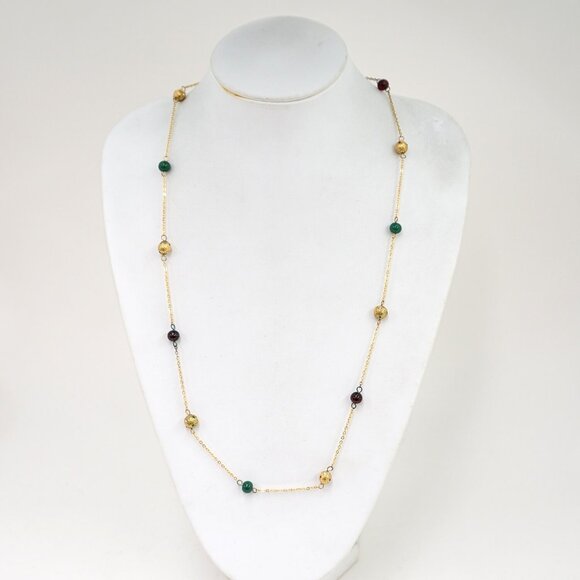 CHANEL CC Logo Red Green Gripoix Rhineston Necklace 29" Gold Tone Auth w/Box - Picture 1 of 7